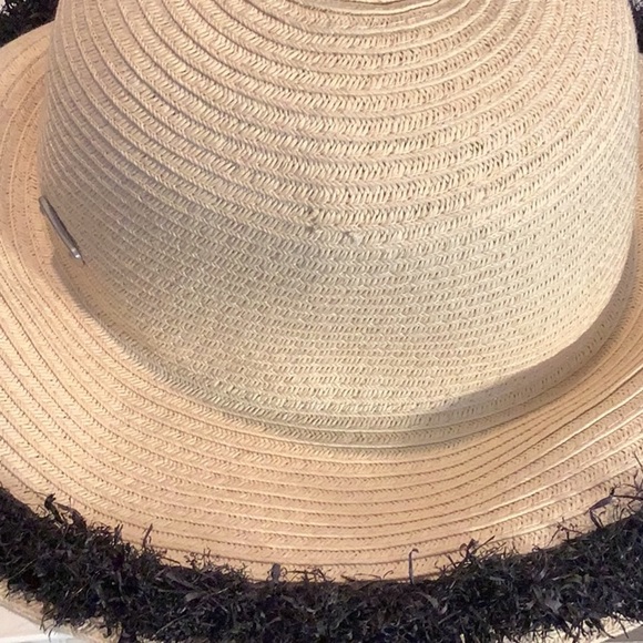 San Diego Hat Company Paper Straw Woven Wide Brim Black Fringe One Size Hat - Picture 12 of 12
